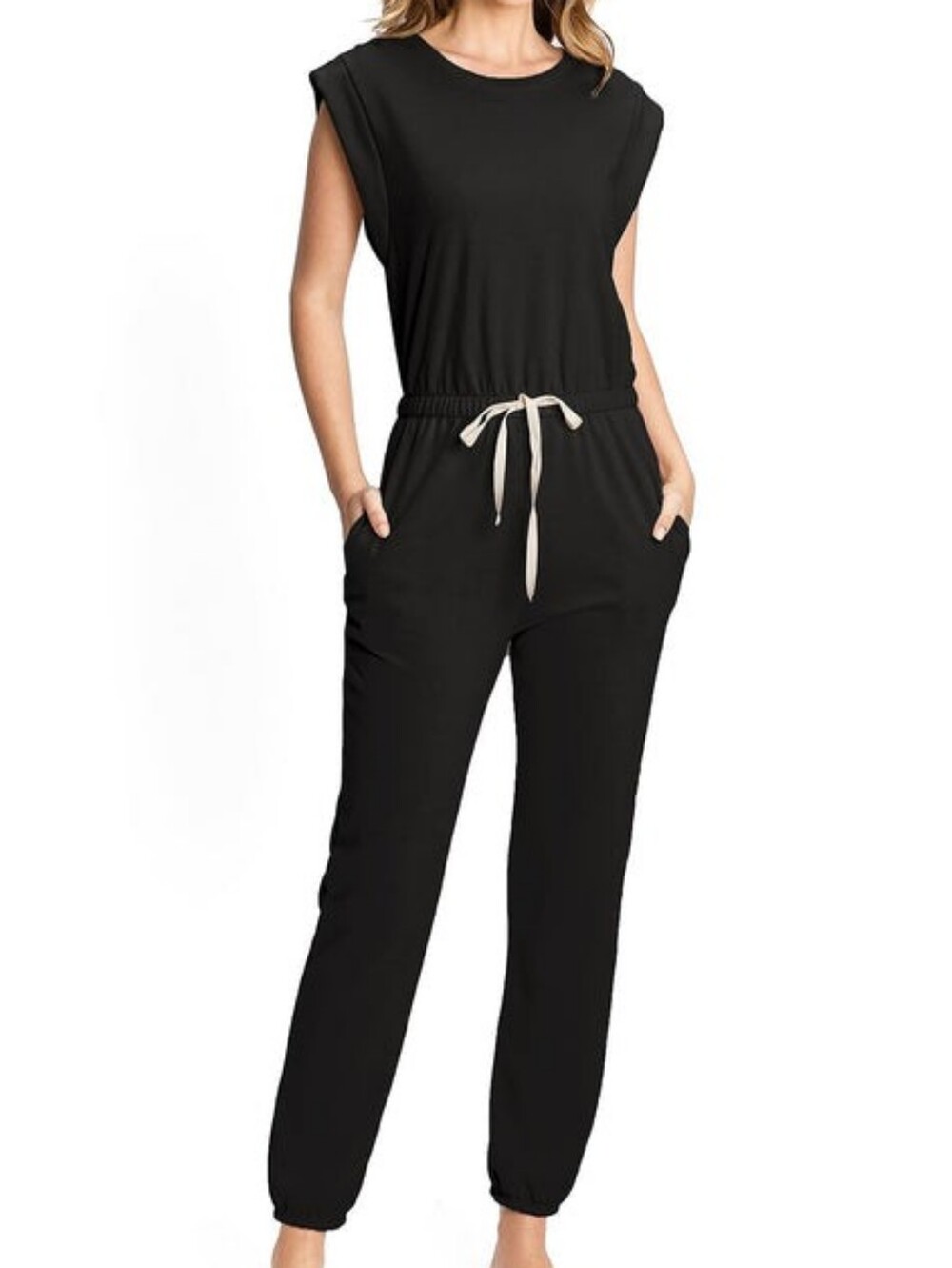 Monrow Black Sleeveless Drawstring Jumpsuit XS